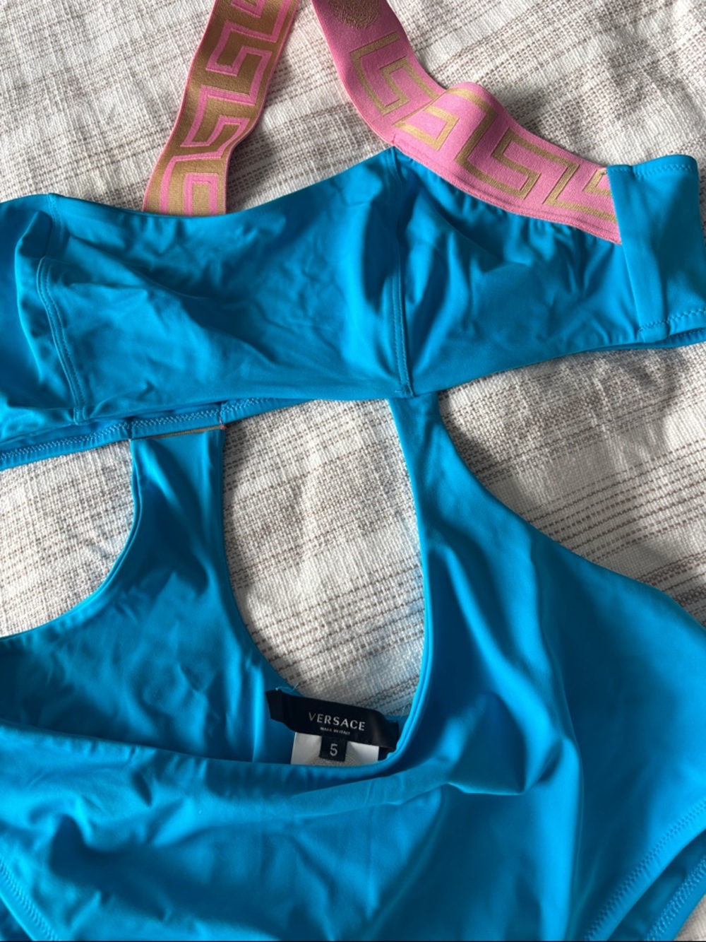 Versace Turquoise One-Piece Swimsuit with Pink Gold-Accent Strap